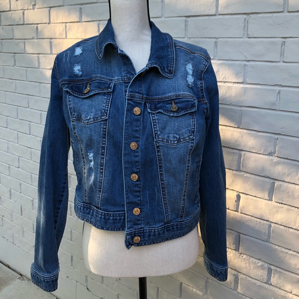 Distressed jean jacket